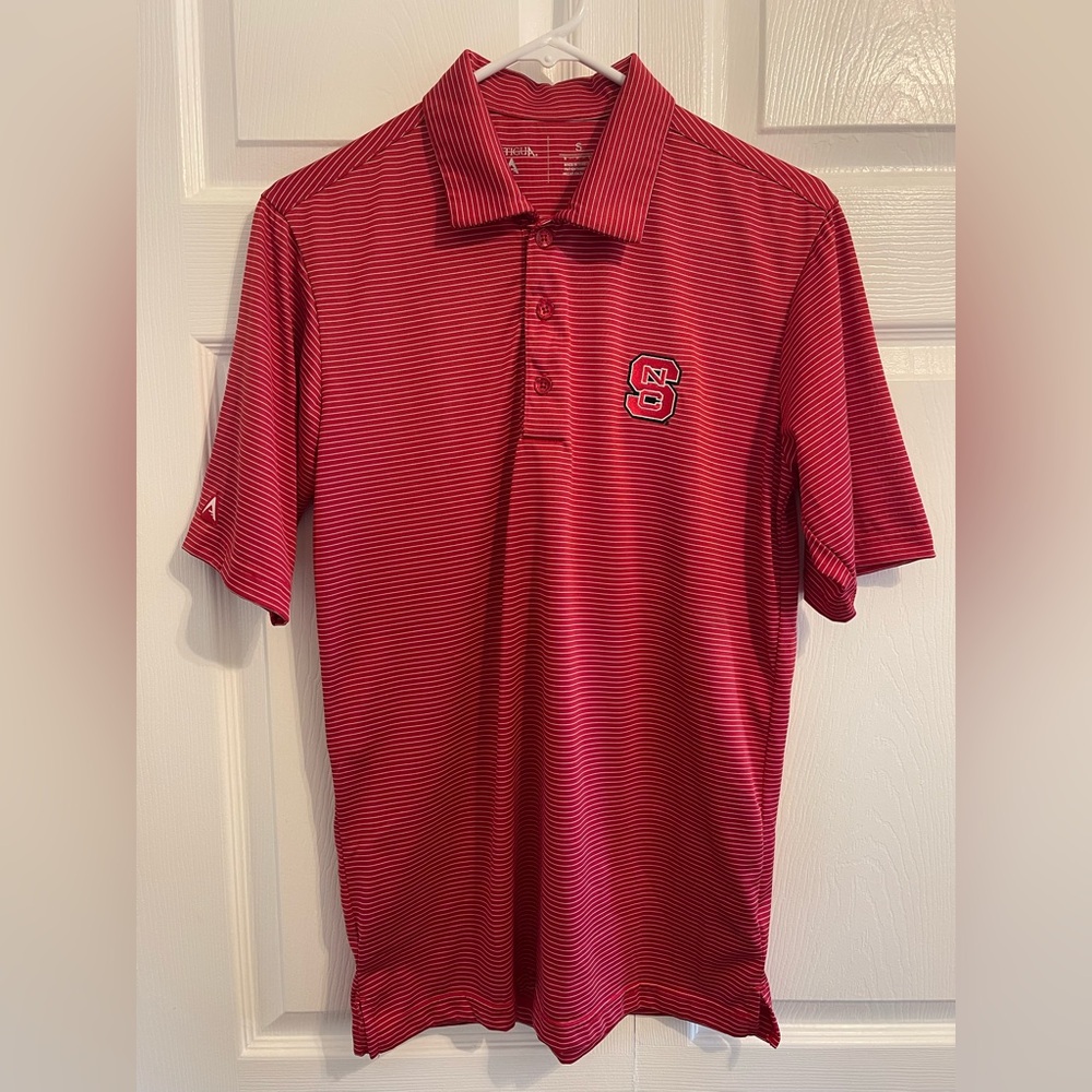Antiqua NC State Wolfpack Polo Shirt Red with White Pinstripes Men's Small